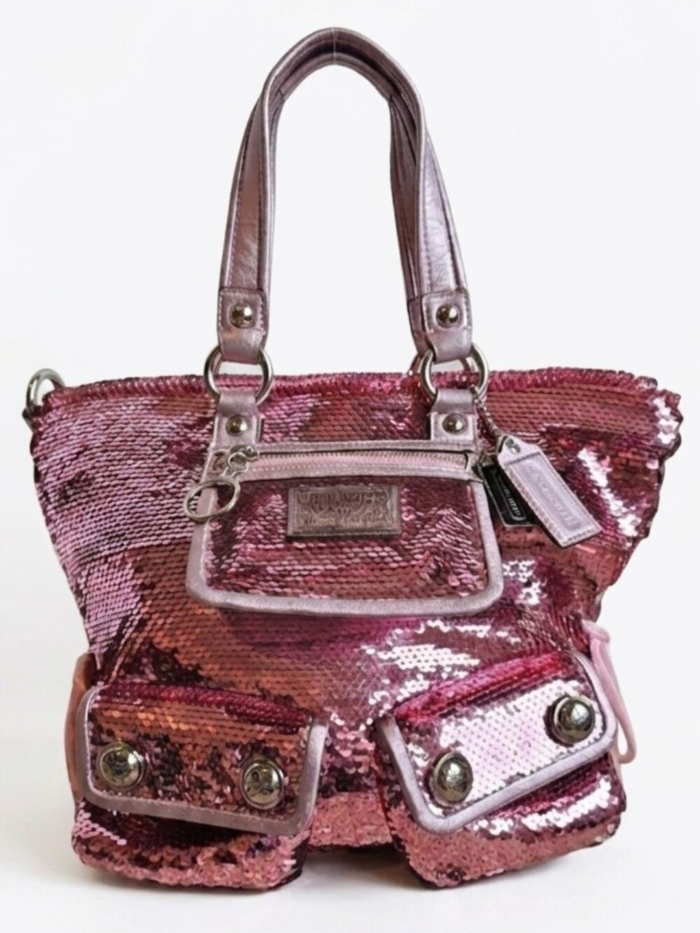 Coach Poppy Sequin Spotlight Pink Metallic Shoulder Bag Tote 13821 NWT - Picture 4 of 15